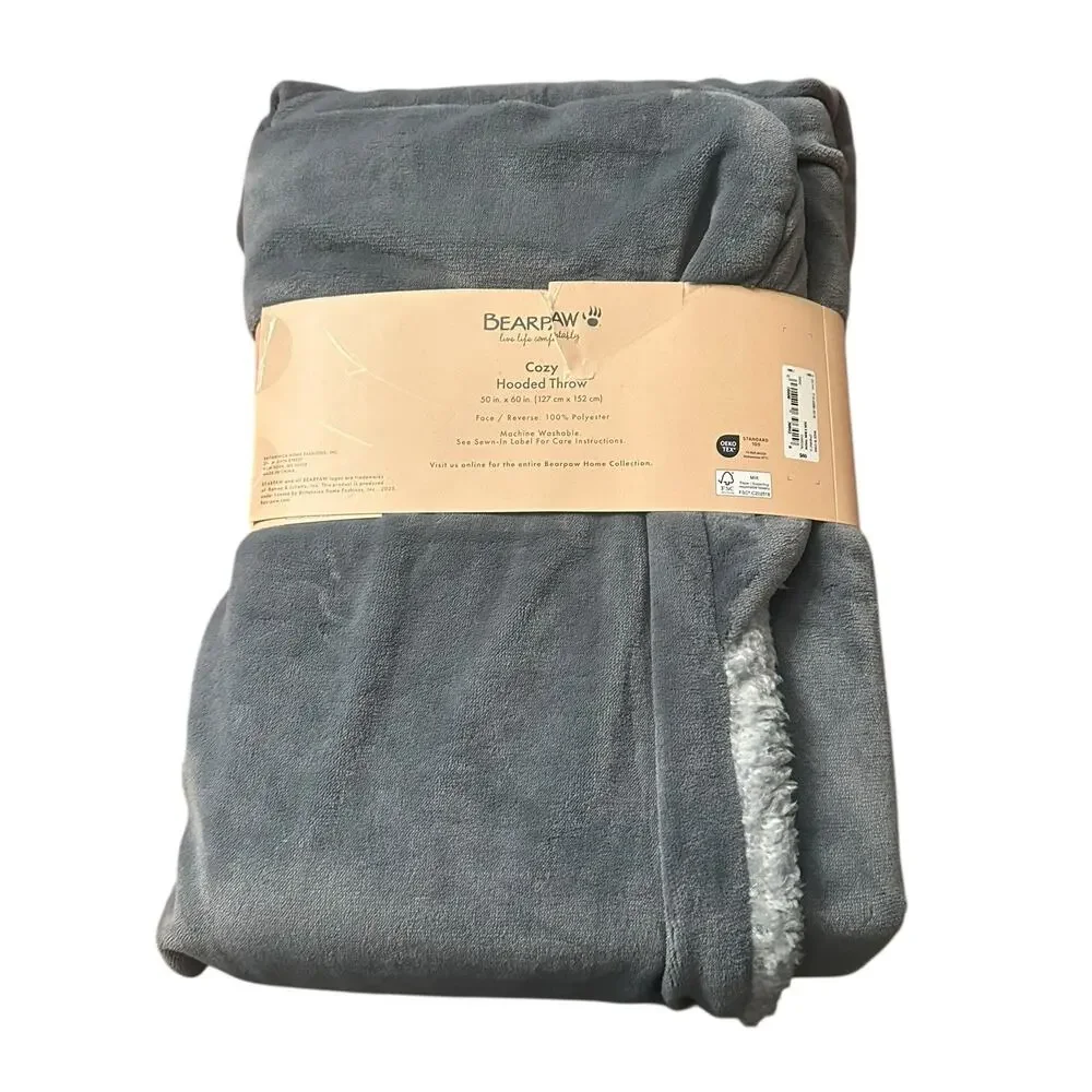 NEW‎ Bearpaw Cozy Hooded Faux Serpa Lined Throw Blanket 50